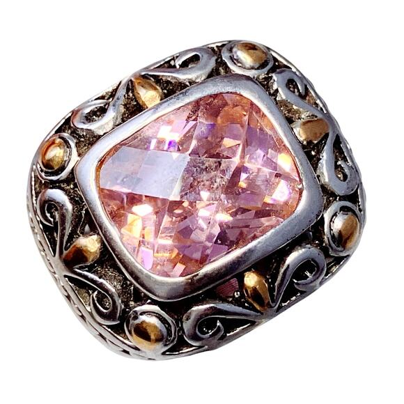 Baroque Revival Pink CZ Ring Size 5.5 Ornate Chunky Wide Band Cubic Zirconia - Picture 2 of 9